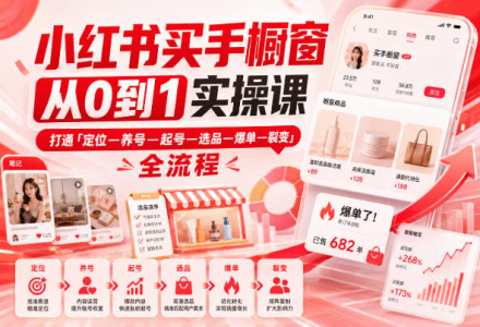 小红书买手橱窗从0到1实操课，打通「定位—养号—起号—选品—爆单—裂变」全流程_拾壹资源网