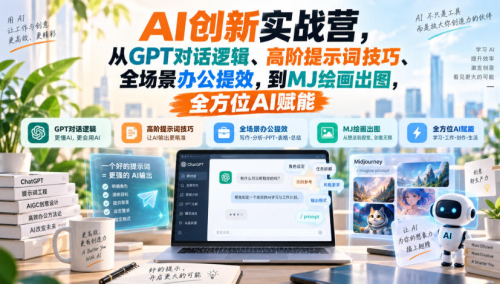 AI创新实战营，从GPT对话逻辑、高阶提示词技巧、全场景办公提效，到MJ绘画出图，全方位AI赋能_拾壹资源网