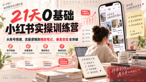 21天0基础小红书实操训练营｜从账号搭建、流量逻辑到爆款笔记、垂直变现全突破_拾壹资源网