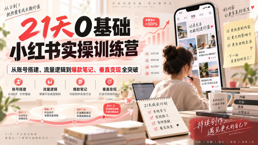 图片[1]_21天0基础小红书实操训练营｜从账号搭建、流量逻辑到爆款笔记、垂直变现全突破