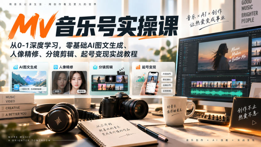 图片[1]_AI MV音乐号实操课，从0-1深度学习，零基础AI图文生成、人像精修、分镜剪辑、起号变现实战教程