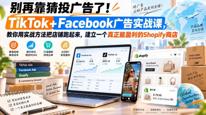 图片[1]_别再靠猜投广告了！TikTok+Facebook广告实战课，教你用实战方法把店铺跑起来，建立一个真正能盈利的Shopify商店【原创双语字幕】