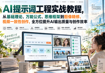 向AI进化,AI提示词工程实战教程，从基础理论、万能公式、思维框架到图像精修、视频一致性创作，全方位提升AI输出质量与创作效率_拾壹资源网