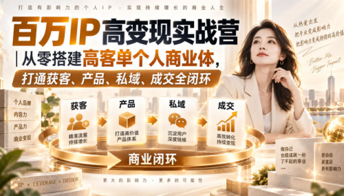 百万IP高变现实战营｜从零搭建高客单个人商业体，打通获客、产品、私域、成交全闭环?_拾壹资源网