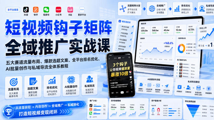 图片[1]_短视频钩子矩阵全域推广实战课｜五大赛道流量布局、爆款选题文案、全平台排名优化、AI批量创作与私域导流全体系教程
