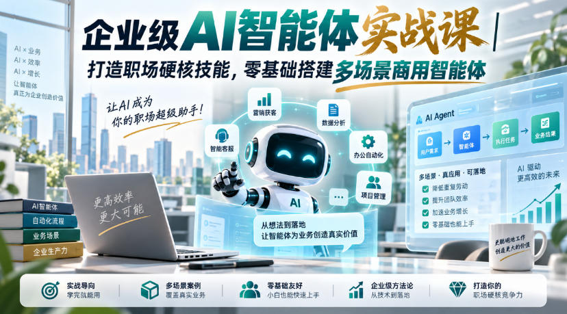 图片[1]_企业级AI智能体实战课｜打造职场硬核技能，零基础搭建多场景商用智能体