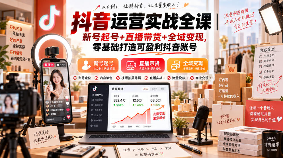 图片[1]_抖音运营实战全课｜新号起号+直播带货+全域变现，零基础打造可盈利抖音账号