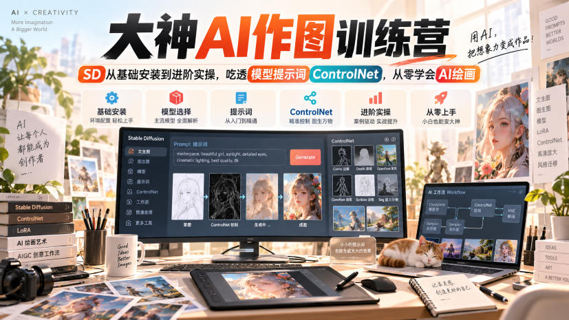 图片[1]_大神AI作图训练营，SD从基础安装到进阶实操，吃透模型提示词ControlNet，从零学会AI绘画