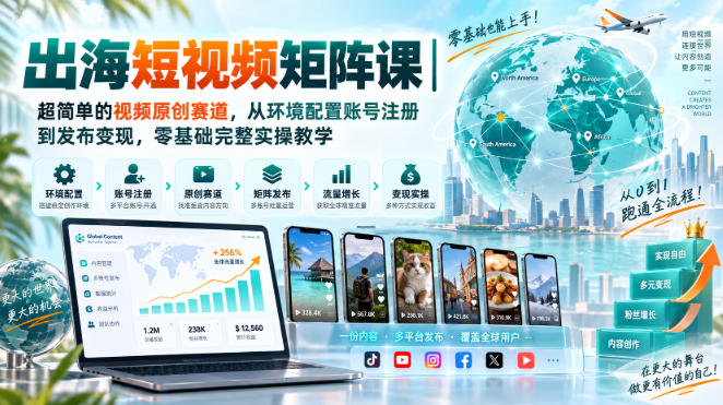 图片[1]_出海短视频矩阵课｜超简单的视频原创赛道，从环境配置账号注册到发布变现，零基础完整实操教学