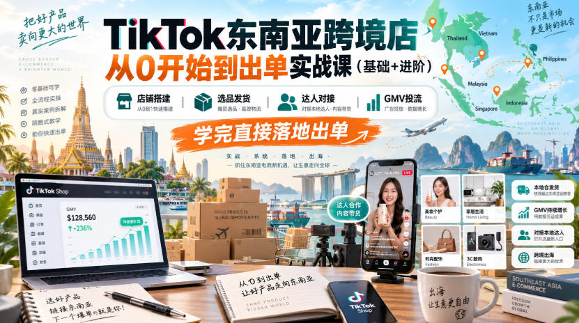 图片[1]_TikTok东南亚跨境店从0开始到出单实战课（基础+进阶），店铺搭建、选品发货、达人对接、GMV投流，学完直接落地出单