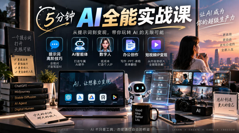 图片[1]_5分钟AI全能实战课｜提示词高阶技巧+AI智能体+数字人+办公创作+短视频IP变现全教程