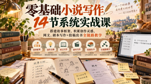 零基础小说写作14节系统实战课，搭建故事框架，积累创作灵感，网文、剧本写作+投稿出书全链路教学_拾壹资源网