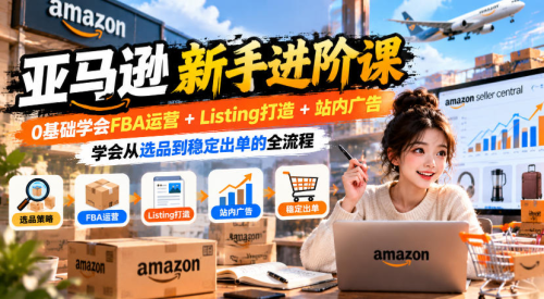 亚马逊新手进阶课，0基础学会FBA运营+Listing打造+站内广告，学会从选品到稳定出单的全流程_拾壹资源网
