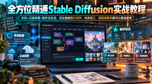 全方位精通Stable Diffusion实战教程｜本地+云端部署+插件全玩法，无论是做图片创作、电商美工、短视频素材都可以落地使用_拾壹资源网