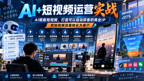 AI+短视频运营实战，AI赋能短视频，打造可以自动获客的商业IP，把短视频流量转化为客户_拾壹资源网