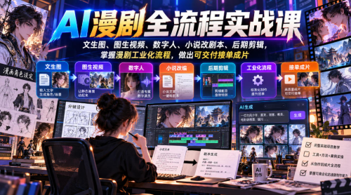 AI漫剧全流程实战课，文生图、图生视频、数字人、小说改剧本、后期剪辑，掌握漫剧工业化流程，做出可交付接单成片_拾壹资源网