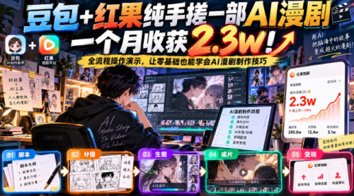 豆包+红果纯手搓一部AI漫剧一个月收获2.3w！全流程操作演示，让零基础也能学会AI漫剧制作技巧_拾壹资源网