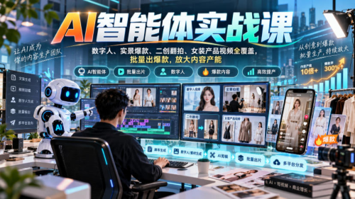 AI智能体实战课，数字人、实景爆款、二创翻拍、女装产品视频全覆盖，批量出爆款，放大内容产能_拾壹资源网
