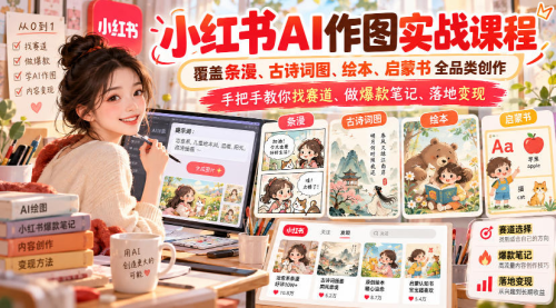 千立·小红书AI作图实战课程，覆盖条漫、古诗词图、绘本、启蒙书全品类创作，手把手教你找赛道、做爆款笔记、落地变现_拾壹资源网