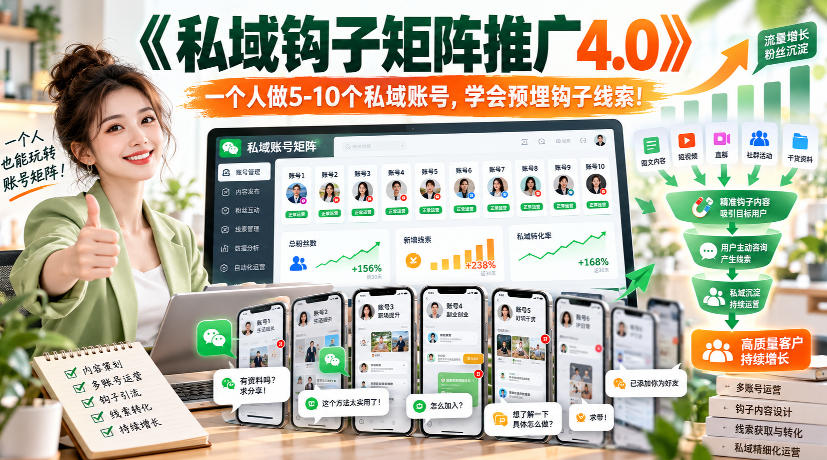 图片[1]_《私域钩子矩阵推广4.0》一个人做5-10个私域账号，学会预埋钩子线索！