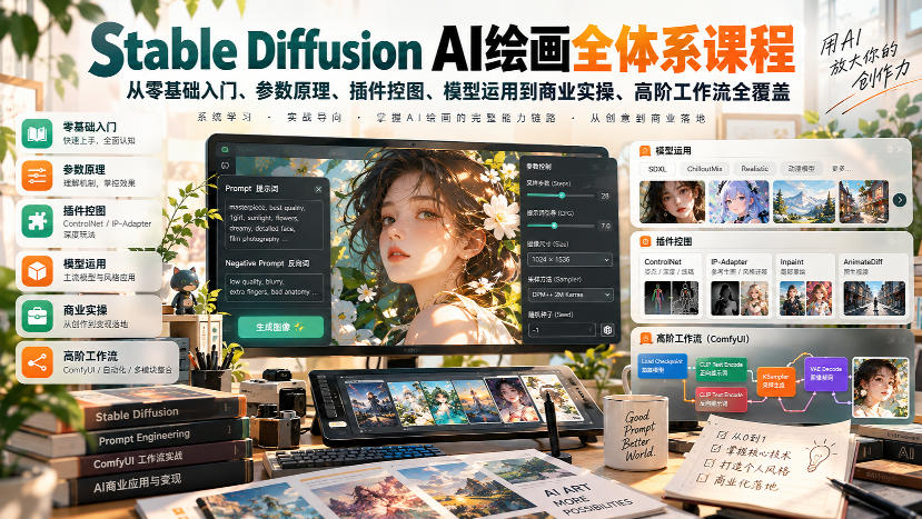 图片[1]_AI侯侯的SD课程,Stable Diffusion AI绘画全体系课程，从零基础入门、参数原理、插件控图、模型运用到商业实操、高阶工作流全覆盖