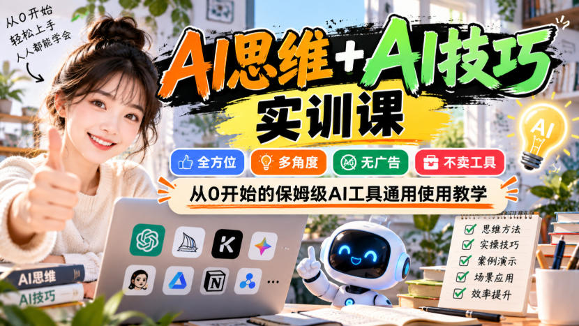 图片[1]_AI思维+AI技巧实训课，全方位、多角度、无广告、不卖工具，从0开始的保姆级AI工具通用使用教学