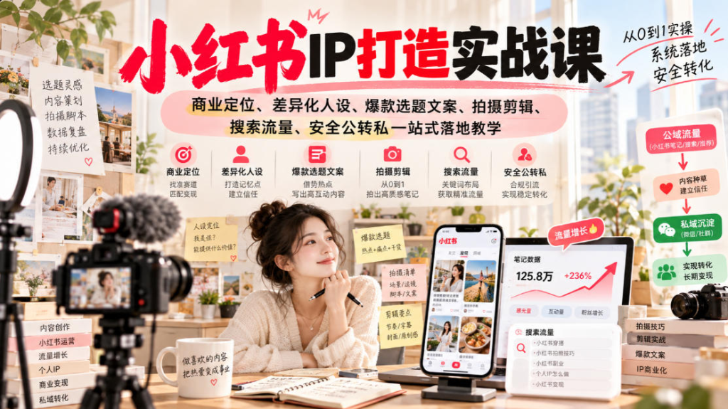 图片[1]_小红书ip打造实战课，商业定位、差异化人设、爆款选题文案、拍摄剪辑、搜索流量、安全公转私一站式落地教学