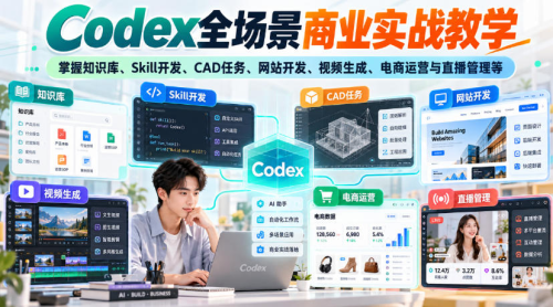 Codex全场景商业实战教学，掌握知识库、Skill开发、CAD任务、网站开发、视频生成、电商运营与直播管理等_拾壹资源网
