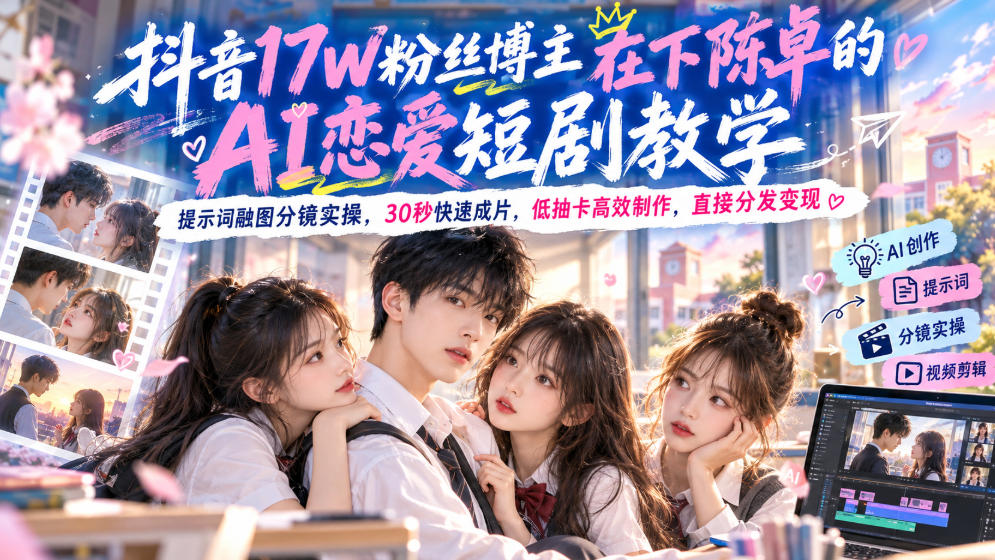 图片[1]_抖音17W粉丝博主在下陈卓的AI恋爱短剧教学，提示词融图分镜实操，30秒快速成片，低抽卡高效制作，直接分发变现