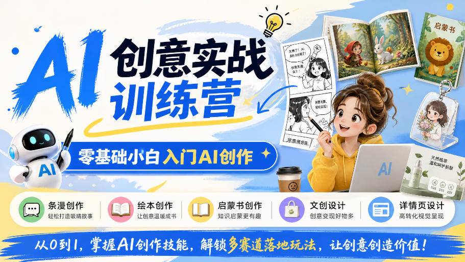 图片[1]_AI创意实战训练营，零基础小白入门AI创作，解锁条漫、绘本、启蒙书、文创、详情页多赛道落地玩法