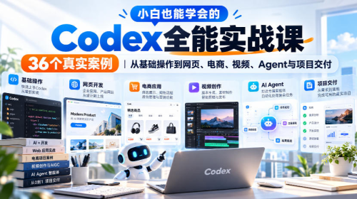 小白也能学会的Codex全能实战课|36个真实案例,从基础操作到网页、电商、视频、Agent与项目交付_拾壹资源网