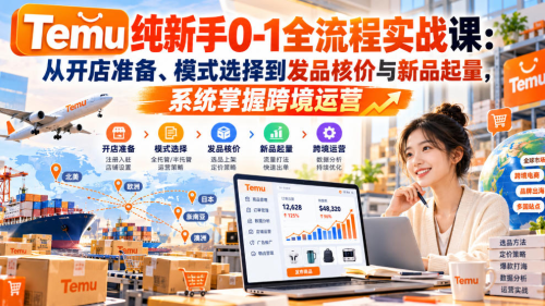 Temu纯新手0-1全流程实战课：从开店准备、模式选择到发品核价与新品起量，系统掌握跨境运营_拾壹资源网