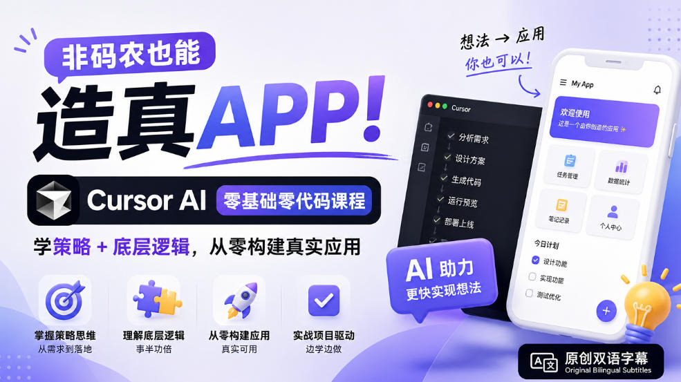 图片[1]_非码农也能造真APP！Cursor AI零基础零代码课程：学策略+底层逻辑，从零构建真实应用【原创双语字幕】
