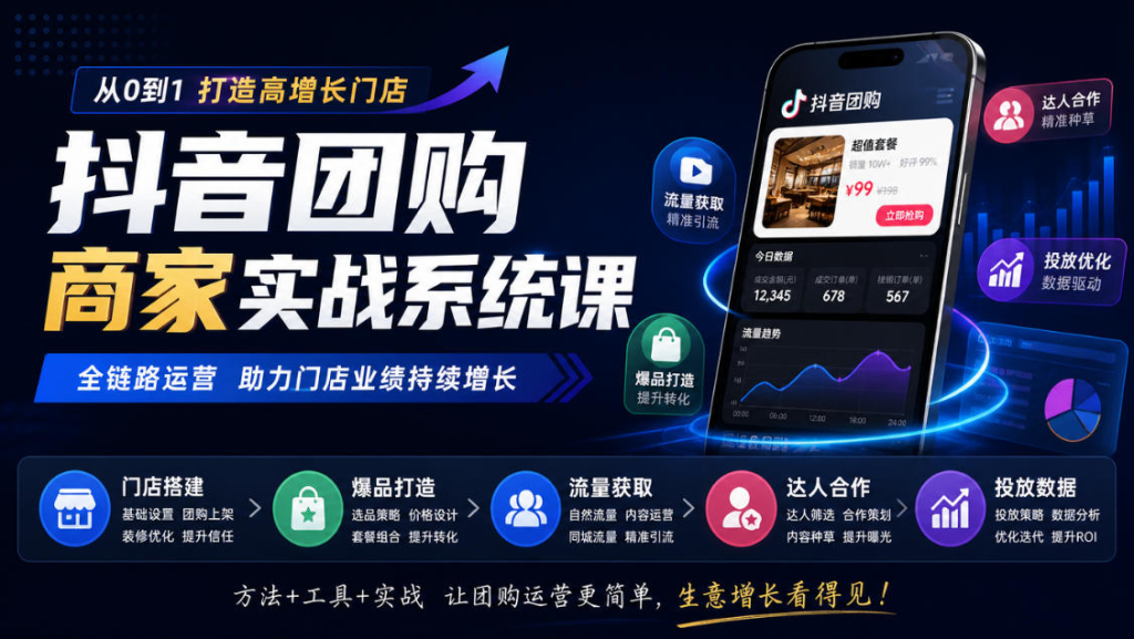 图片[1]_抖音团购商家实战系统课｜门店搭建、爆品打造、流量获取、达人合作、投放数据全链路运营
