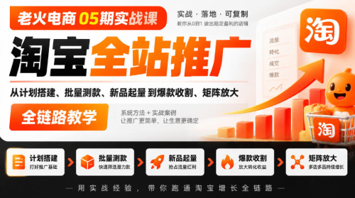 老火电商05期实战课｜淘宝全站推广从计划搭建、批量测款、新品起量到爆款收割、矩阵放大全链路教学_拾壹资源网