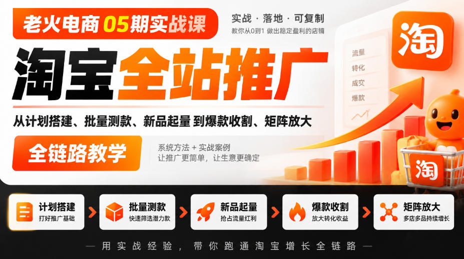图片[1]_老火电商05期实战课｜淘宝全站推广从计划搭建、批量测款、新品起量到爆款收割、矩阵放大全链路教学
