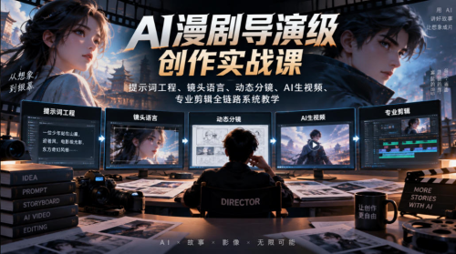 AI漫剧导演级创作实战课｜提示词工程、镜头语言、动态分镜、AI生视频、专业剪辑全链路系统教学_拾壹资源网