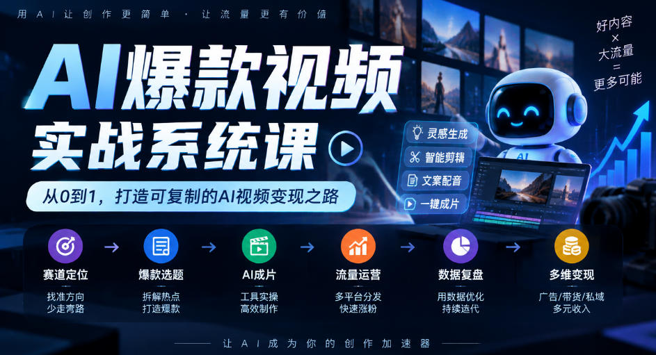 图片[1]_AI爆款视频实战系统课｜赛道定位、爆款选题、AI成片、流量运营、数据复盘、多维变现全链路教学