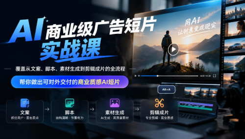 AI商业级广告短片实战课，覆盖从文案、脚本、素材生成到剪辑成片的全流程，帮你做出可对外交付的商业质感AI短片_拾壹资源网