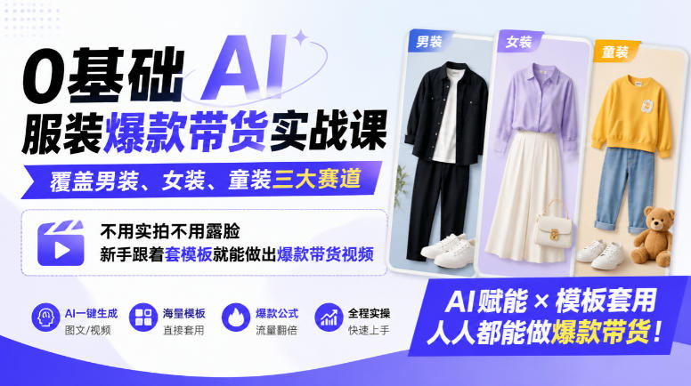 图片[1]_0基础AI服装爆款带货实战课｜覆盖男装、女装、童装三大赛道，不用实拍不用露脸，新手跟着套模板就能做出爆款带货视频（更新1010）