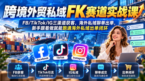 跨境外贸私域FK赛道实战课｜FB/TikTok/IG三渠道获客，海外私域聊单出单，新手跟着做就能跑通海外私域出单闭环_拾壹资源网