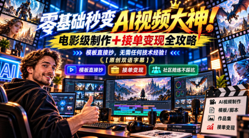 零基础秒变AI视频大神！电影级制作全攻略，模板直接抄，无需任何技术经验！【原创双语字幕】_拾壹资源网