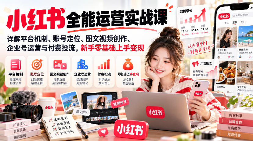 图片[1]_小红书全能运营实战课，详解平台机制、账号定位、图文视频创作、企业号运营与付费投流，新手零基础上手变现