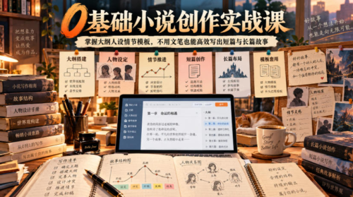 0基础小说创作实战课｜掌握大纲人设情节模板，不用文笔也能高效写出短篇与长篇故事_拾壹资源网