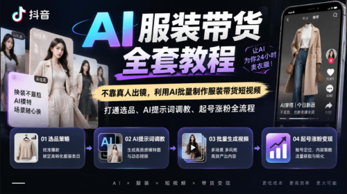 抖音AI服装带货全套教程，不靠真人出镜，利用AI批量制作服装带货短视频，打通选品、AI提示词调教、起号涨粉全流程_拾壹资源网