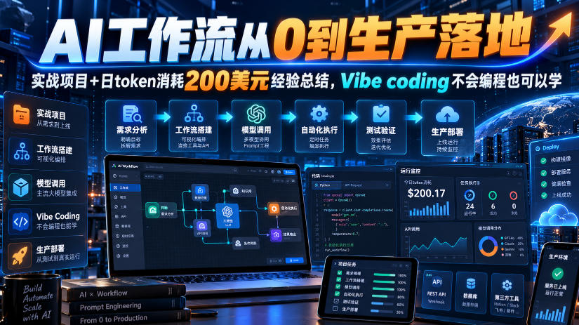 图片[1]_AI工作流从0到生产落地，实战项目+日token消耗200美刀经验总结，Vibe coding不会编程也可以学